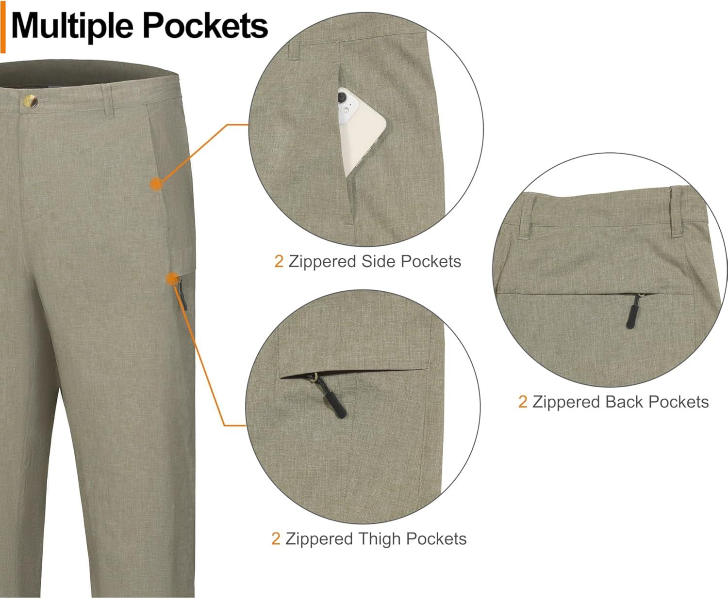 imageLittle Donkey Andy Mens Quick Dry Hiking Pants Classic Fit Lightweight Trousers with 6 Pockets Casual Outdoor Travel GolfSage