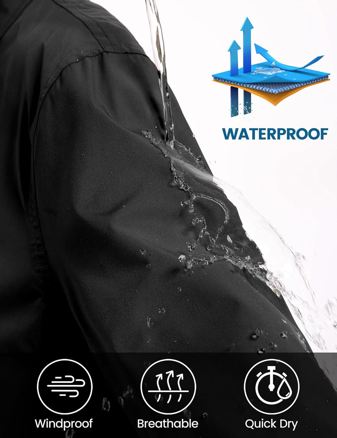 imageLittle Donkey Andy Mens Waterproof MidLength Trench Coat Lightweight Long Rain Coat Single Breasted OvercoatUpgraded Black