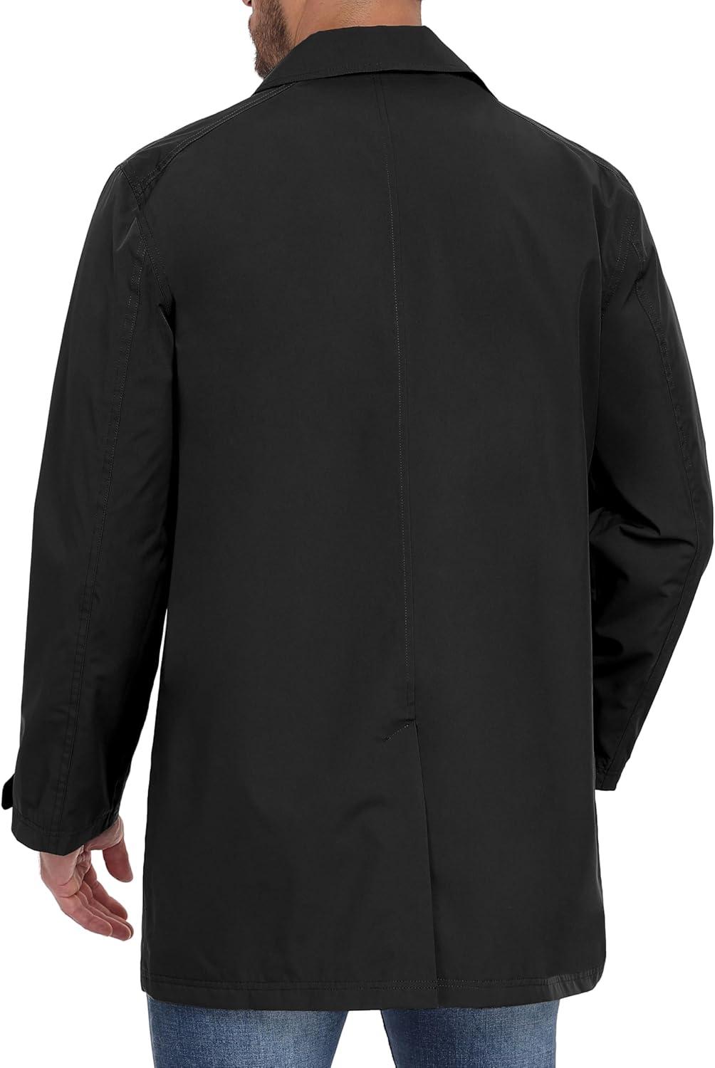 imageLittle Donkey Andy Mens Waterproof MidLength Trench Coat Lightweight Long Rain Coat Single Breasted OvercoatUpgraded Black