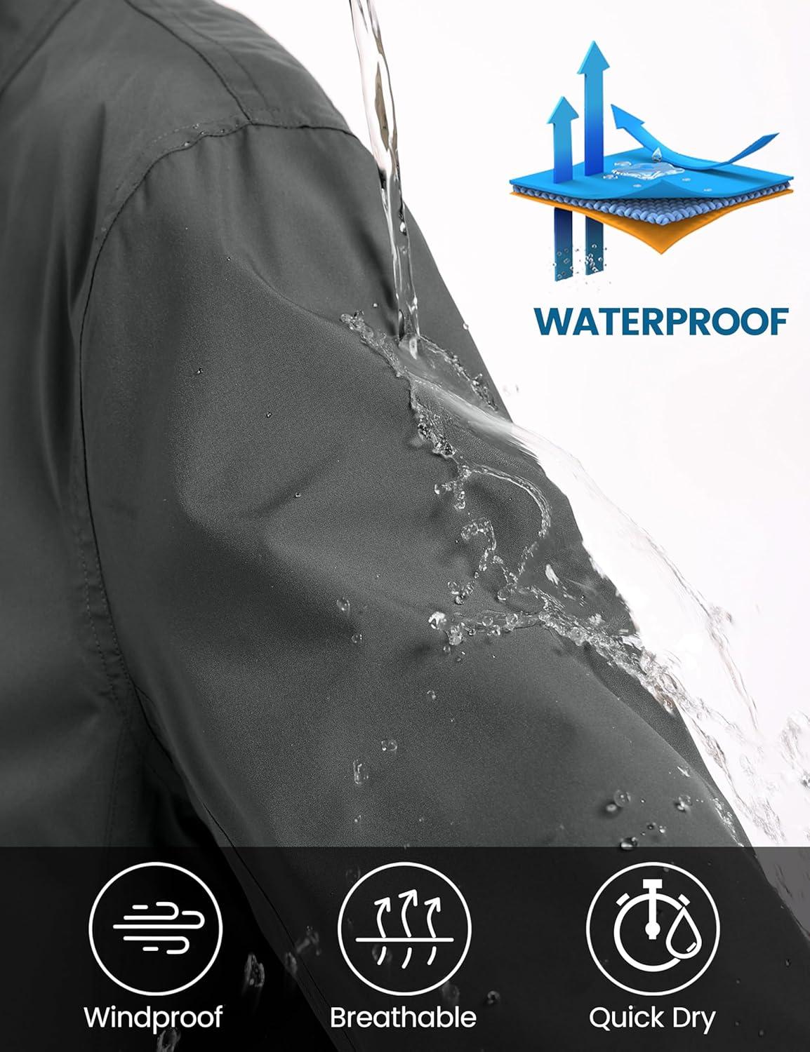 imageLittle Donkey Andy Mens Waterproof MidLength Trench Coat Lightweight Long Rain Coat Single Breasted OvercoatUpgraded Iron Gray
