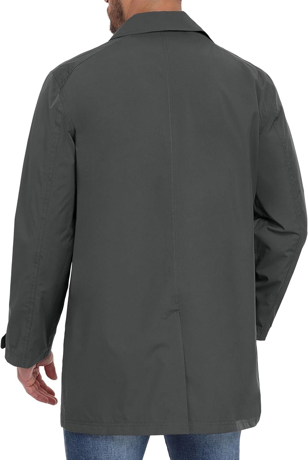 imageLittle Donkey Andy Mens Waterproof MidLength Trench Coat Lightweight Long Rain Coat Single Breasted OvercoatUpgraded Iron Gray