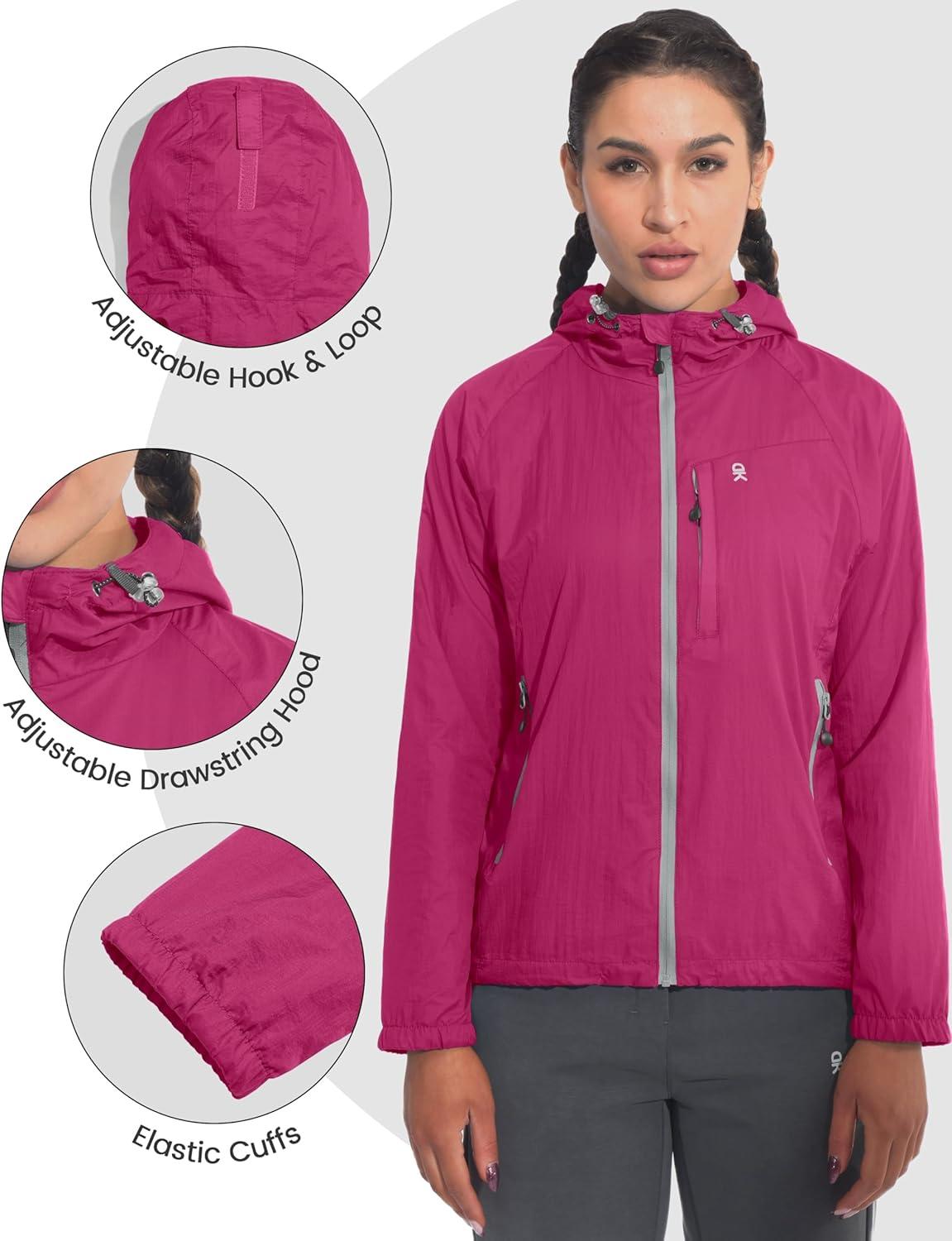 imageLittle Donkey Andy Womens Packable Lightweight Hooded Jacket Windproof Breathable Windbreaker Jacket for Hiking RunningRose Red