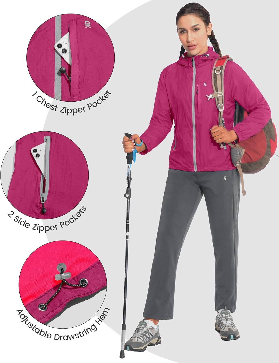 imageLittle Donkey Andy Womens Packable Lightweight Hooded Jacket Windproof Breathable Windbreaker Jacket for Hiking RunningRose Red