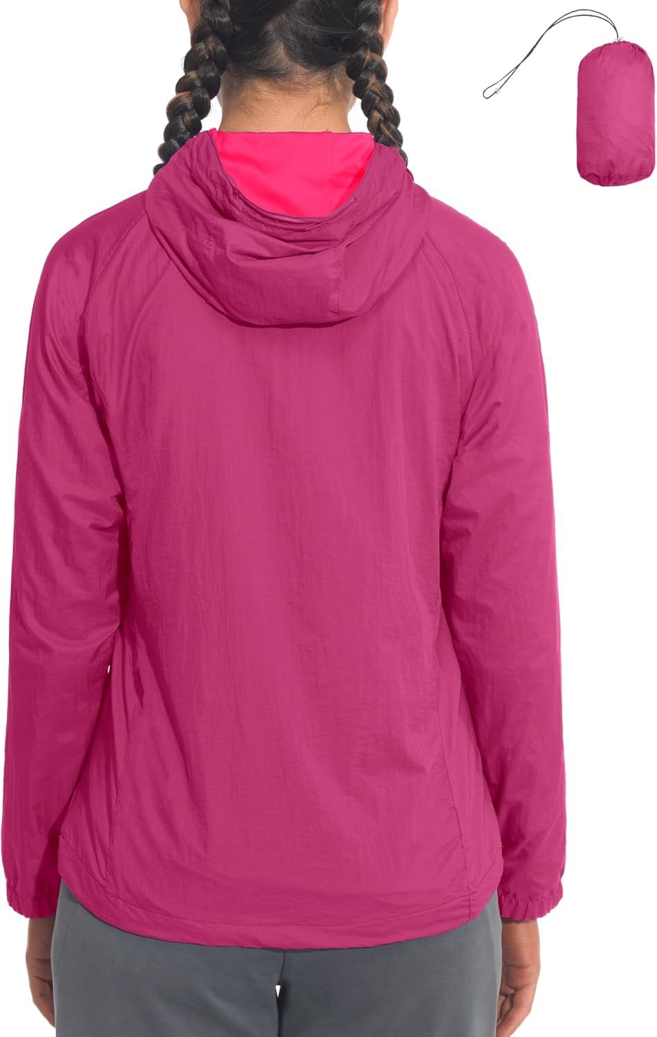 imageLittle Donkey Andy Womens Packable Lightweight Hooded Jacket Windproof Breathable Windbreaker Jacket for Hiking RunningRose Red