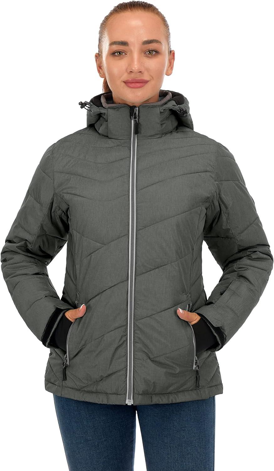 imageLittle Donkey Andy Womens Warm Windproof Ski Insulated Jacket Water Repellent Winter Snowboarding Snow CoatCharcoal Gray