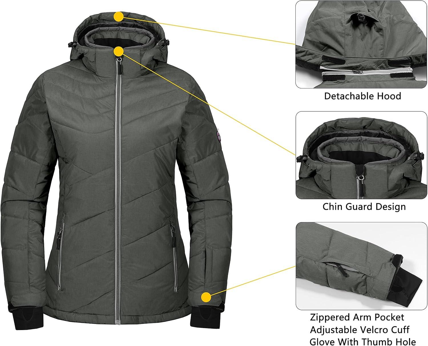 imageLittle Donkey Andy Womens Warm Windproof Ski Insulated Jacket Water Repellent Winter Snowboarding Snow CoatCharcoal Gray