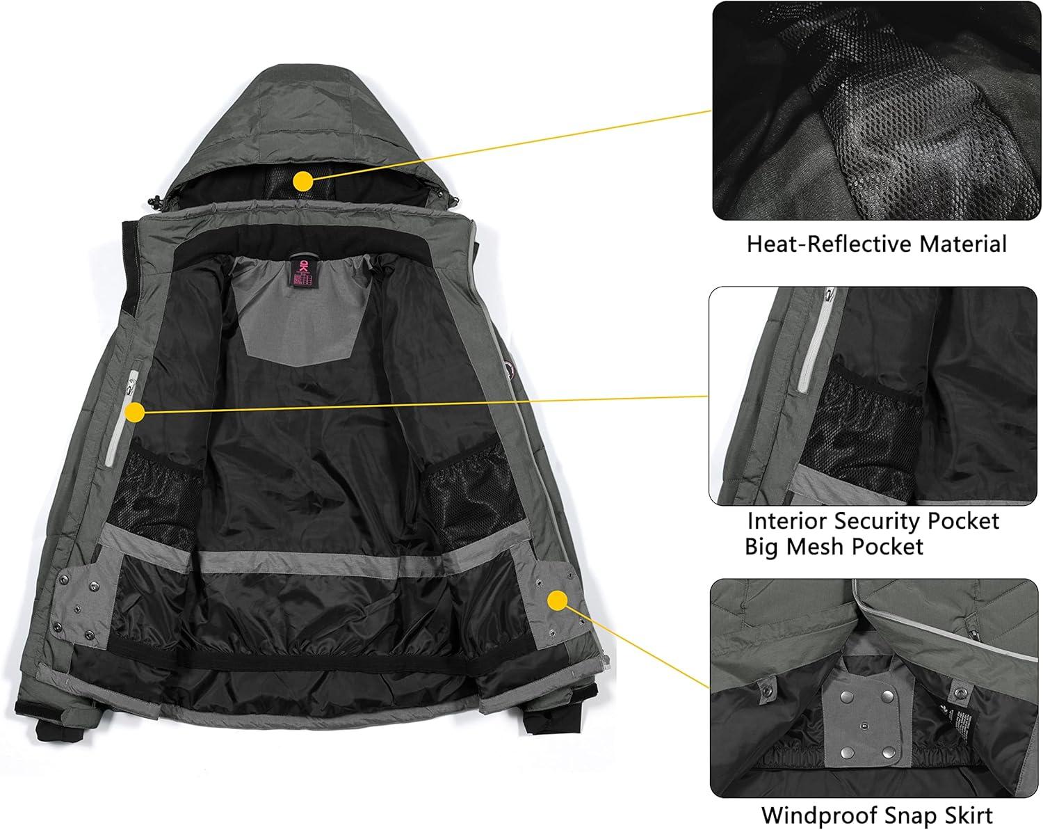 imageLittle Donkey Andy Womens Warm Windproof Ski Insulated Jacket Water Repellent Winter Snowboarding Snow CoatCharcoal Gray