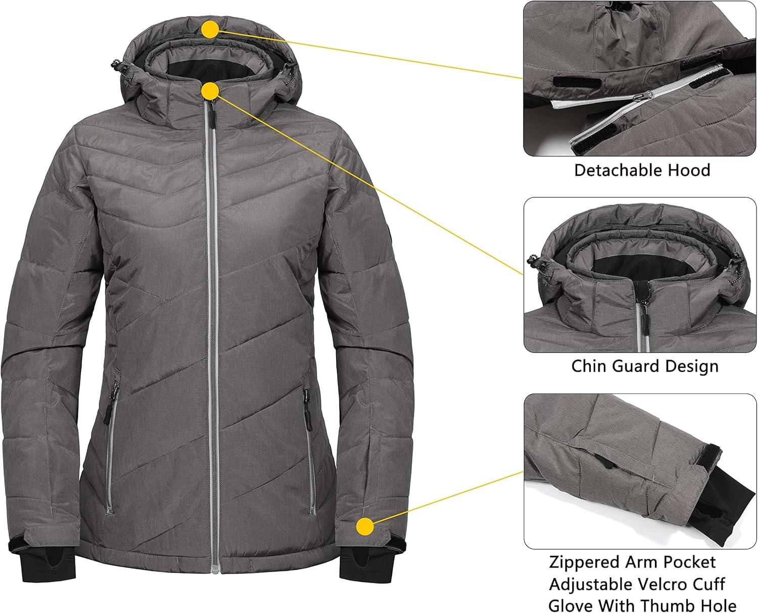 imageLittle Donkey Andy Womens Warm Windproof Ski Insulated Jacket Water Repellent Winter Snowboarding Snow CoatSteel Gray