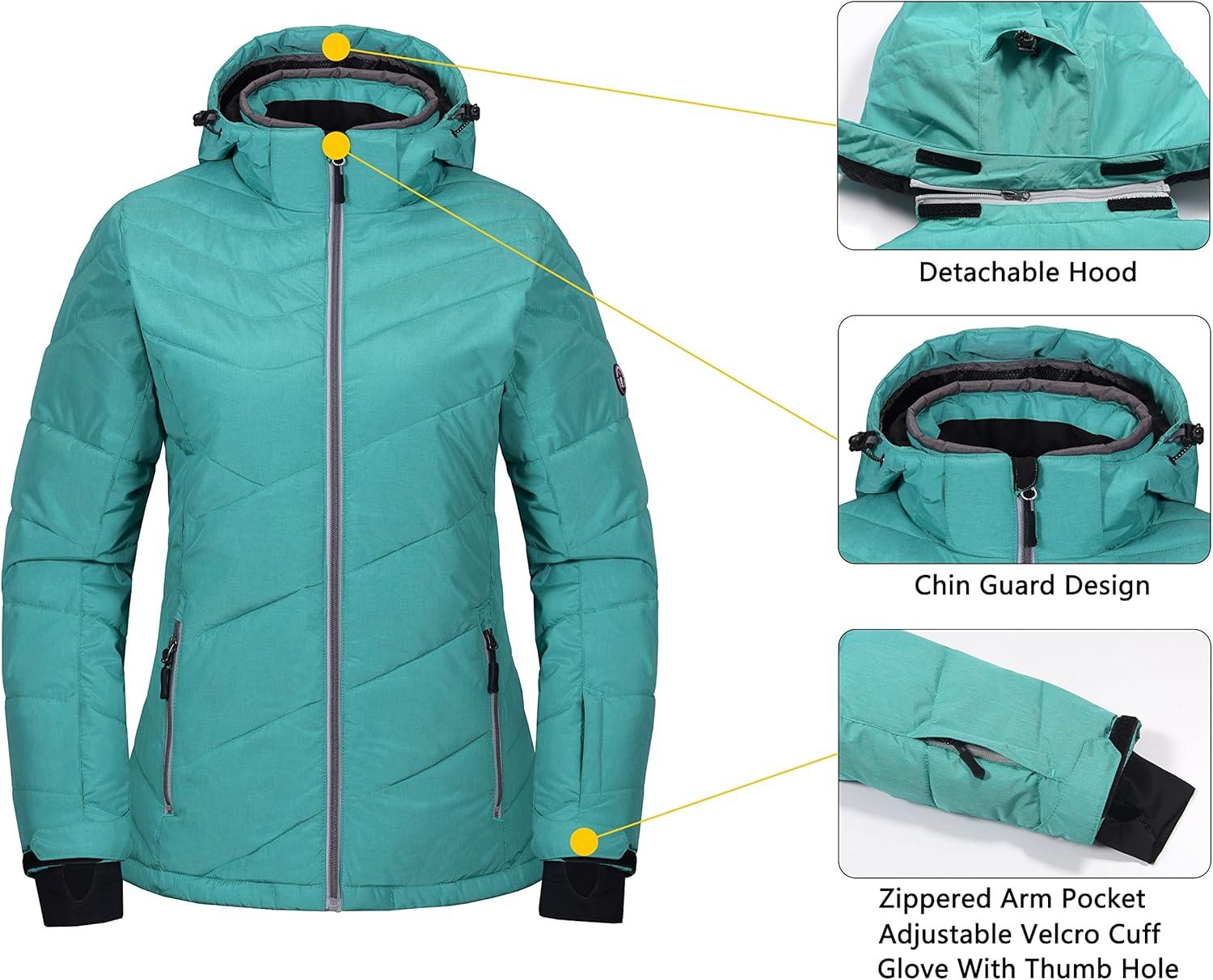 imageLittle Donkey Andy Womens Warm Windproof Ski Insulated Jacket Water Repellent Winter Snowboarding Snow CoatTurquoise