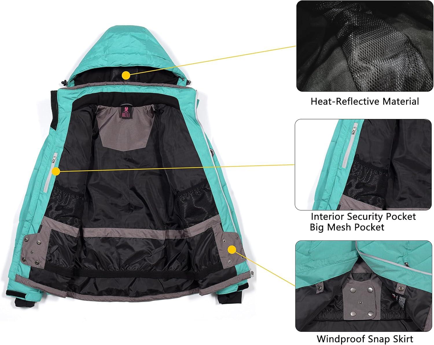 imageLittle Donkey Andy Womens Warm Windproof Ski Insulated Jacket Water Repellent Winter Snowboarding Snow CoatTurquoise