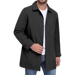Little Donkey Andy Men’s Waterproof Mid-Length Trench Coat, Lightweight Long Rain Coat, Single Breasted Overcoat(Upgraded Black)