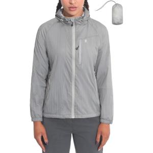 Little Donkey Andy Women’s Packable Lightweight Hooded Jacket Windproof Breathable Windbreaker Jacket for Hiking Running(Light Gray)