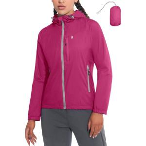Little Donkey Andy Women’s Packable Lightweight Hooded Jacket Windproof Breathable Windbreaker Jacket for Hiking Running(Rose Red)