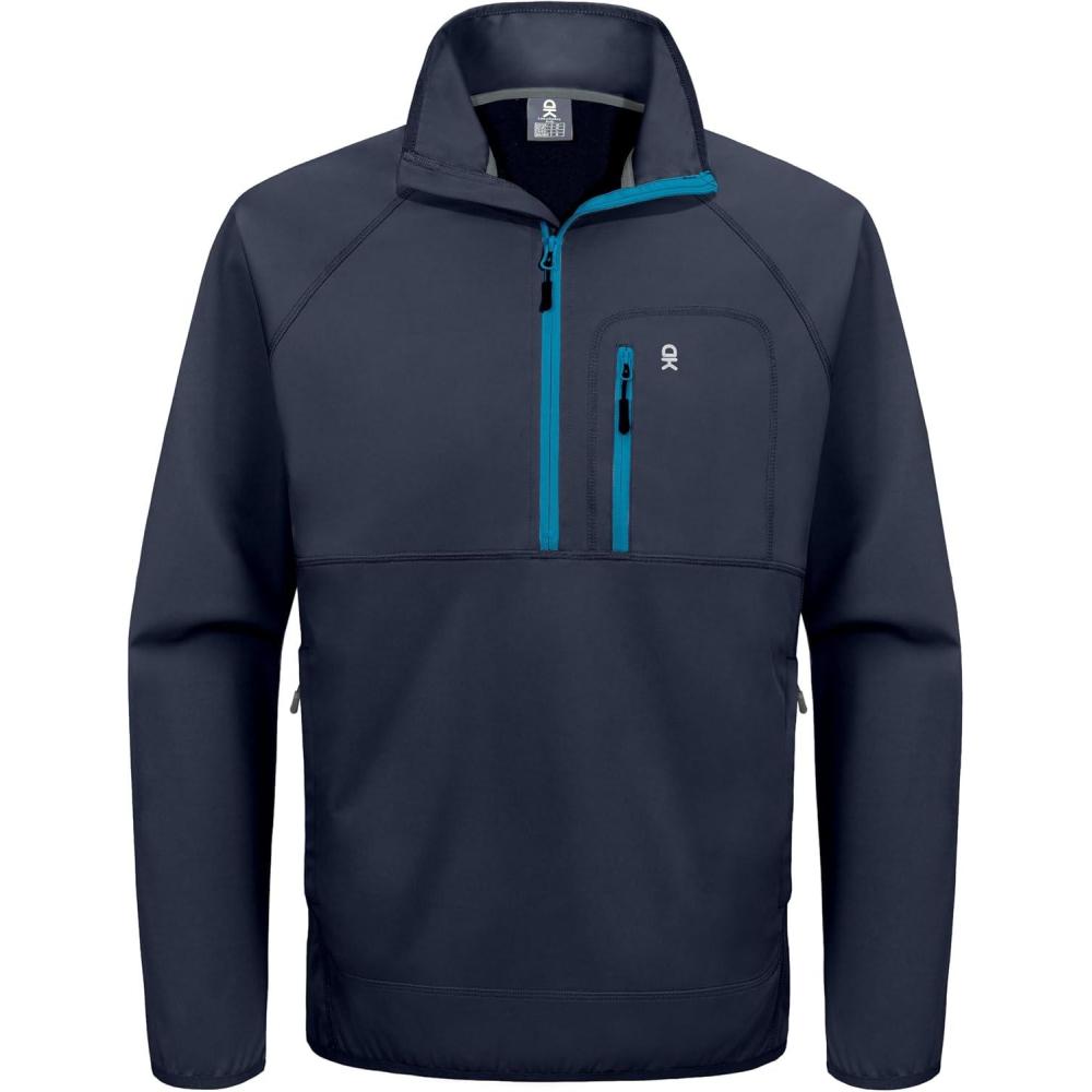 imageLittle Donkey Andy Mens Golf Pullover 14 Zip Sweatshirts Waterproof Athletic Winter Quarter Zip Golf Jacket with 3 PocketsNavy Blue
