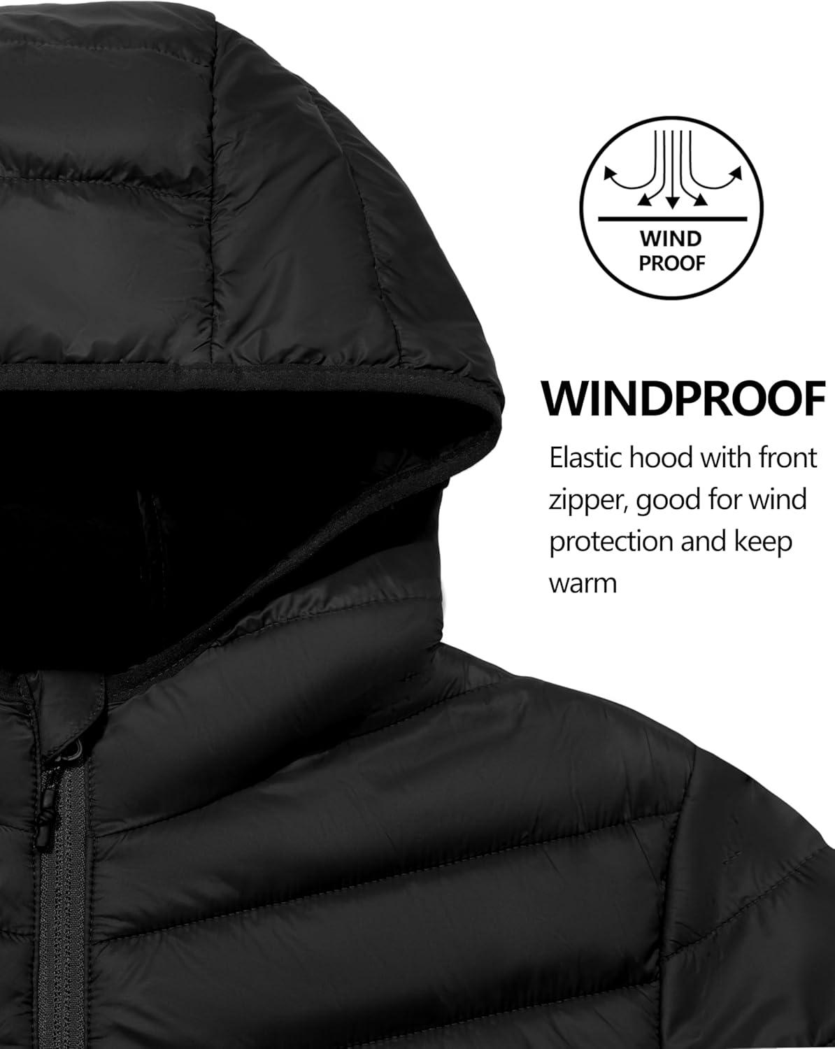 imageLittle Donkey Andy Mens Lightweight Packable Puffer Jacket Hooded WaterResistant Windproof Warm Insulation Winter CoatBlack