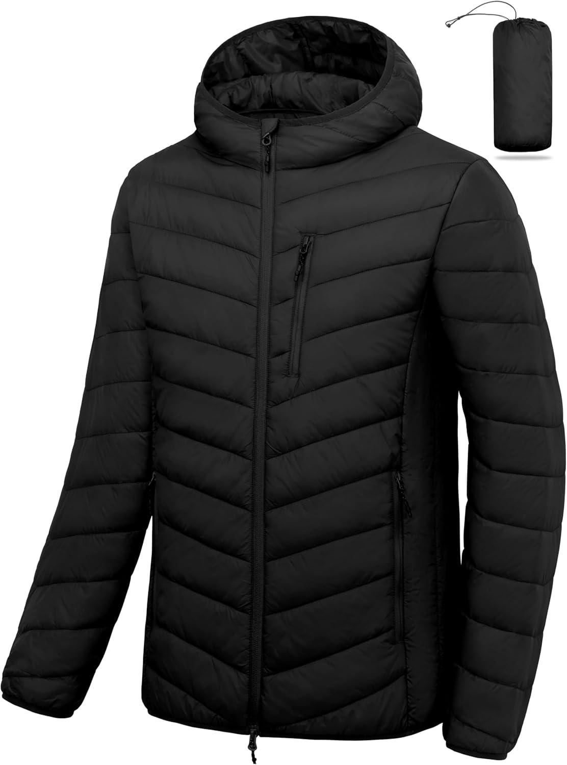 imageLittle Donkey Andy Mens Lightweight Packable Puffer Jacket Hooded WaterResistant Windproof Warm Insulation Winter CoatBlack