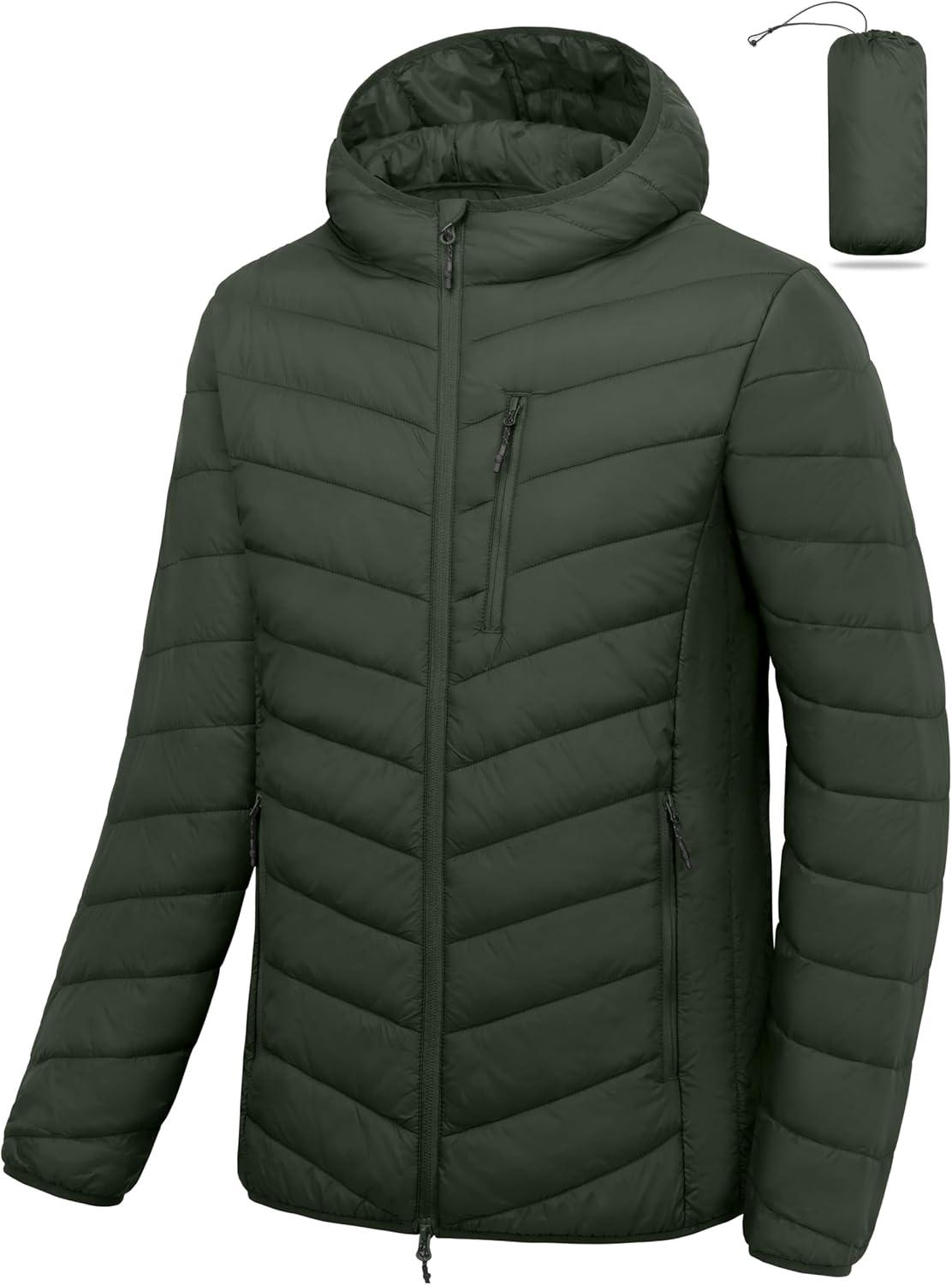 imageLittle Donkey Andy Mens Lightweight Packable Puffer Jacket Hooded WaterResistant Windproof Warm Insulation Winter CoatGreen