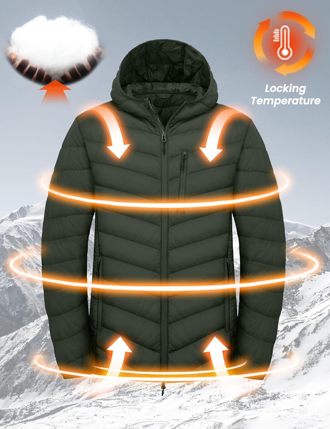 imageLittle Donkey Andy Mens Lightweight Packable Puffer Jacket Hooded WaterResistant Windproof Warm Insulation Winter CoatGreen