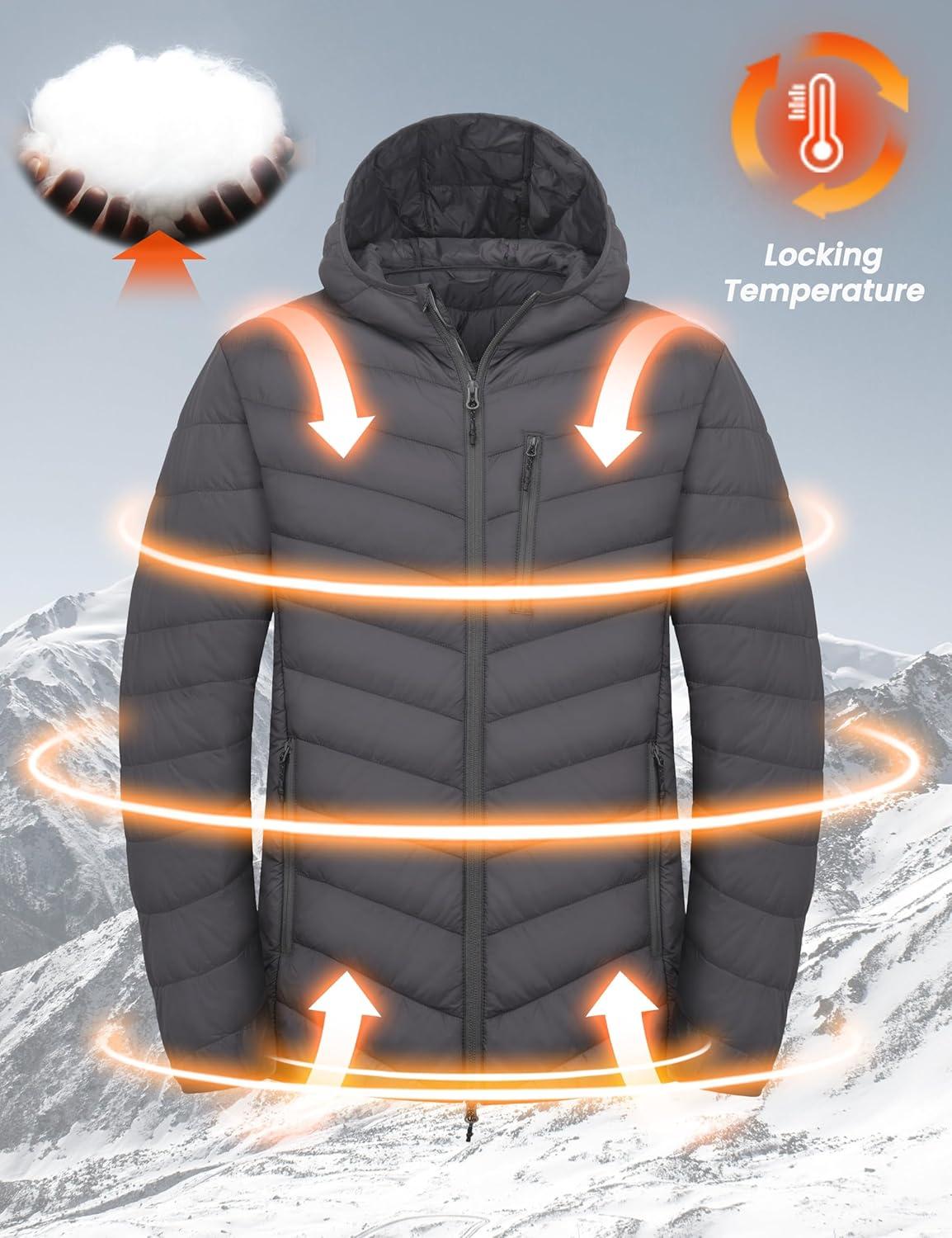imageLittle Donkey Andy Mens Lightweight Packable Puffer Jacket Hooded WaterResistant Windproof Warm Insulation Winter CoatGrey