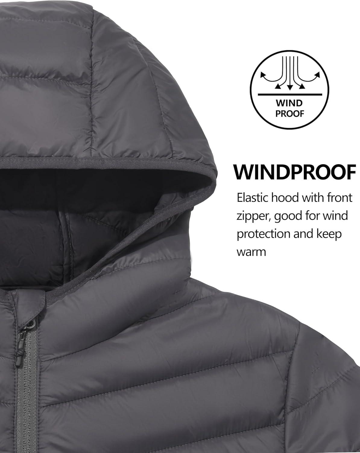 imageLittle Donkey Andy Mens Lightweight Packable Puffer Jacket Hooded WaterResistant Windproof Warm Insulation Winter CoatGrey
