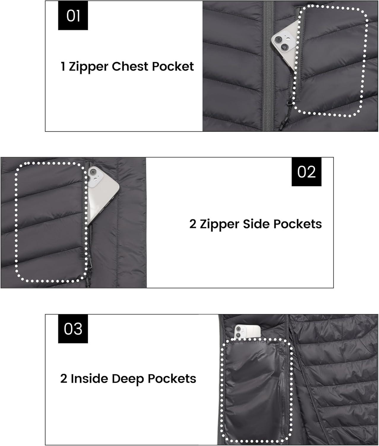 imageLittle Donkey Andy Mens Lightweight Packable Puffer Jacket Hooded WaterResistant Windproof Warm Insulation Winter CoatGrey