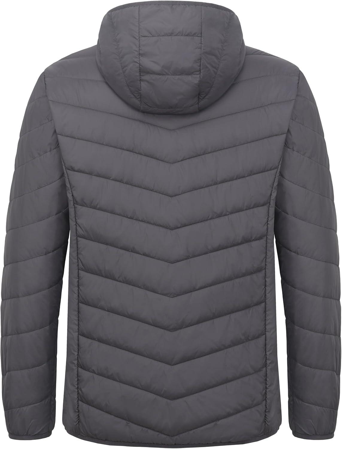 imageLittle Donkey Andy Mens Lightweight Packable Puffer Jacket Hooded WaterResistant Windproof Warm Insulation Winter CoatGrey