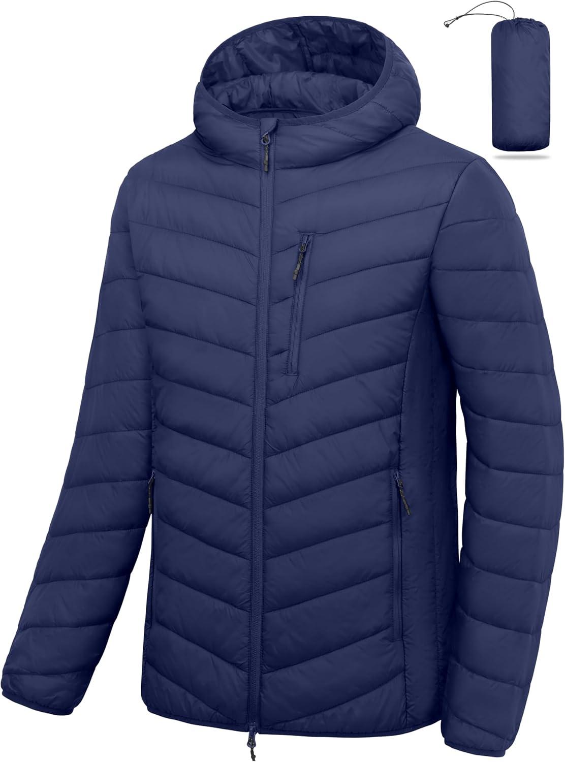 imageLittle Donkey Andy Mens Lightweight Packable Puffer Jacket Hooded WaterResistant Windproof Warm Insulation Winter CoatNavy Blue