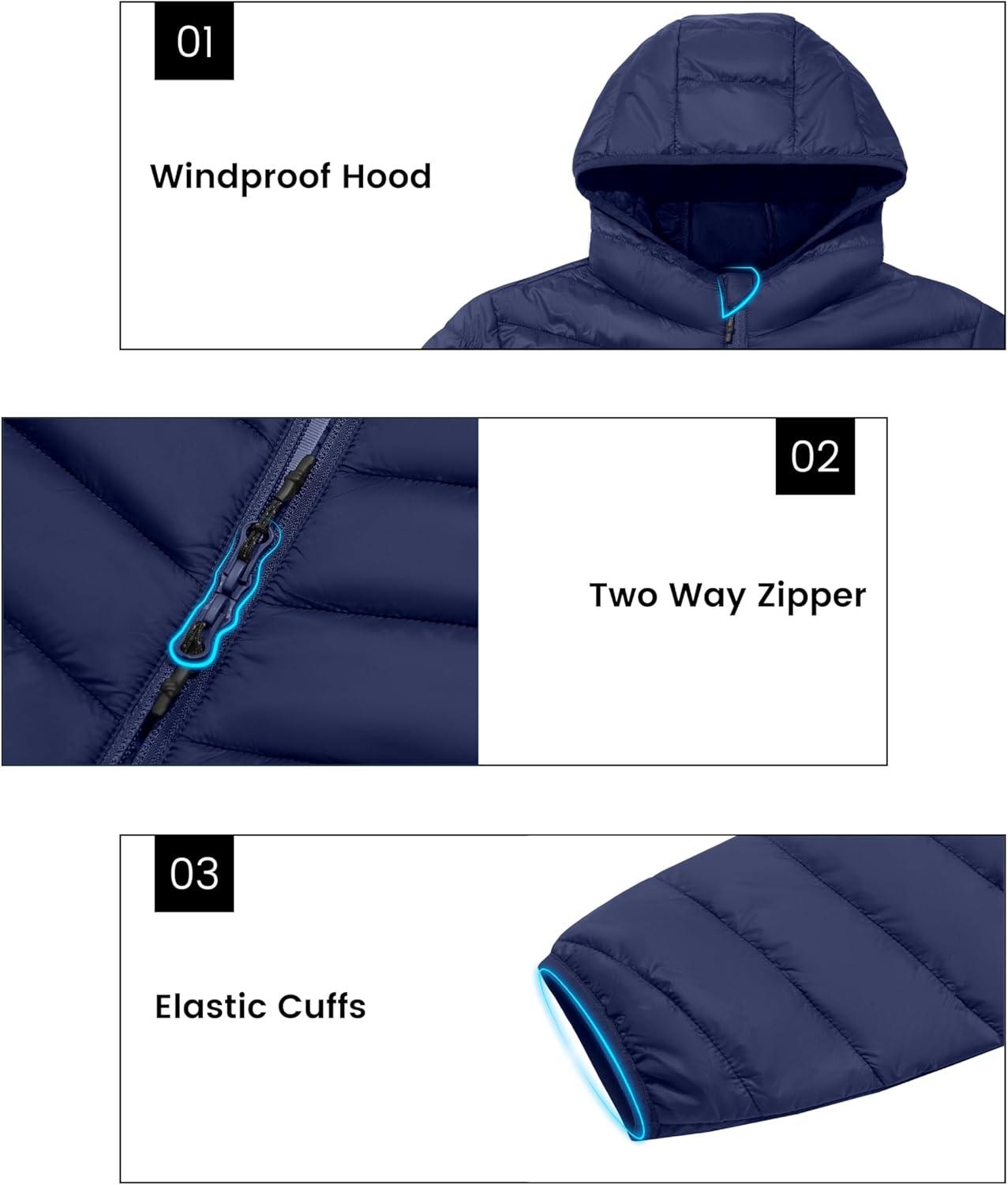 imageLittle Donkey Andy Mens Lightweight Packable Puffer Jacket Hooded WaterResistant Windproof Warm Insulation Winter CoatNavy Blue