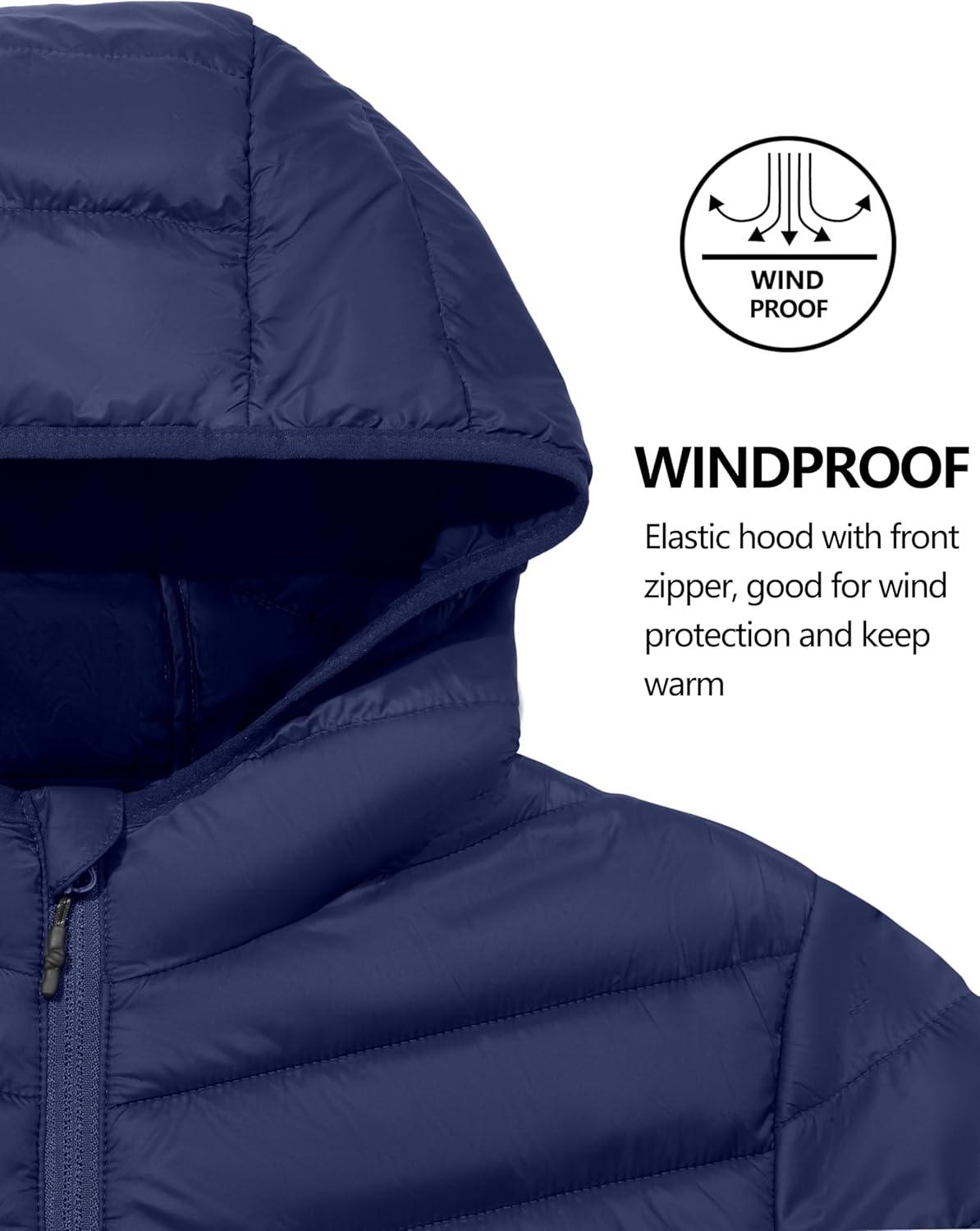 imageLittle Donkey Andy Mens Lightweight Packable Puffer Jacket Hooded WaterResistant Windproof Warm Insulation Winter CoatNavy Blue