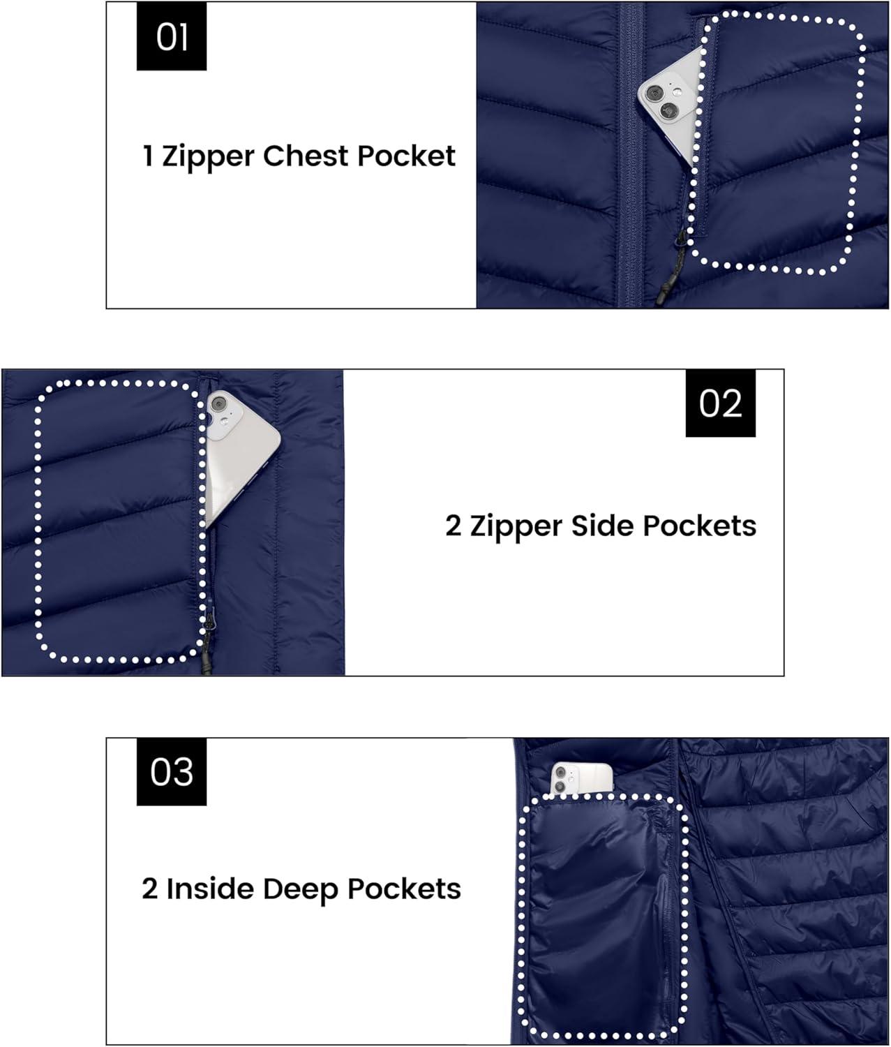 imageLittle Donkey Andy Mens Lightweight Packable Puffer Jacket Hooded WaterResistant Windproof Warm Insulation Winter CoatNavy Blue