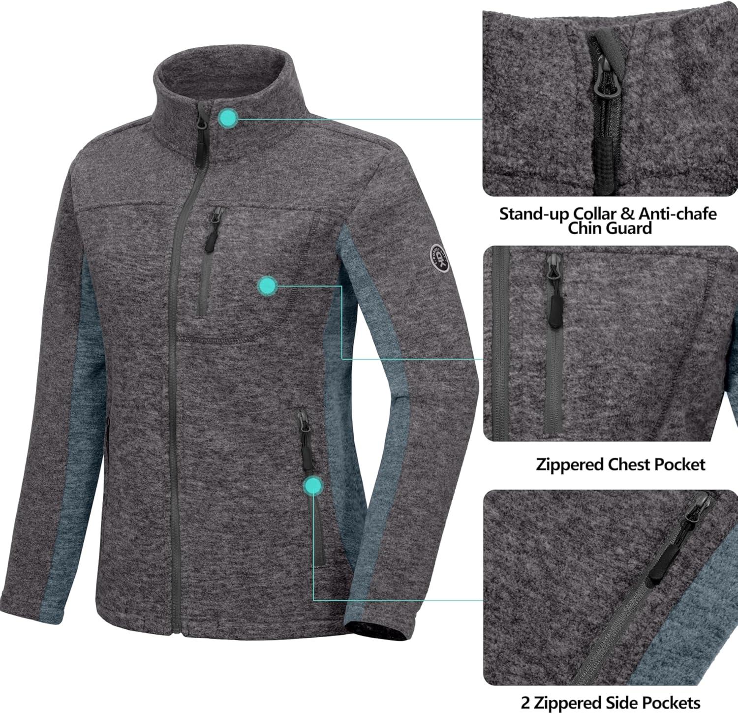 imageLittle Donkey Andy Womens Lightweight Fleece Jacket with Zipper Soft Warm Hiking Outdoor CoatBlack Grey Heather
