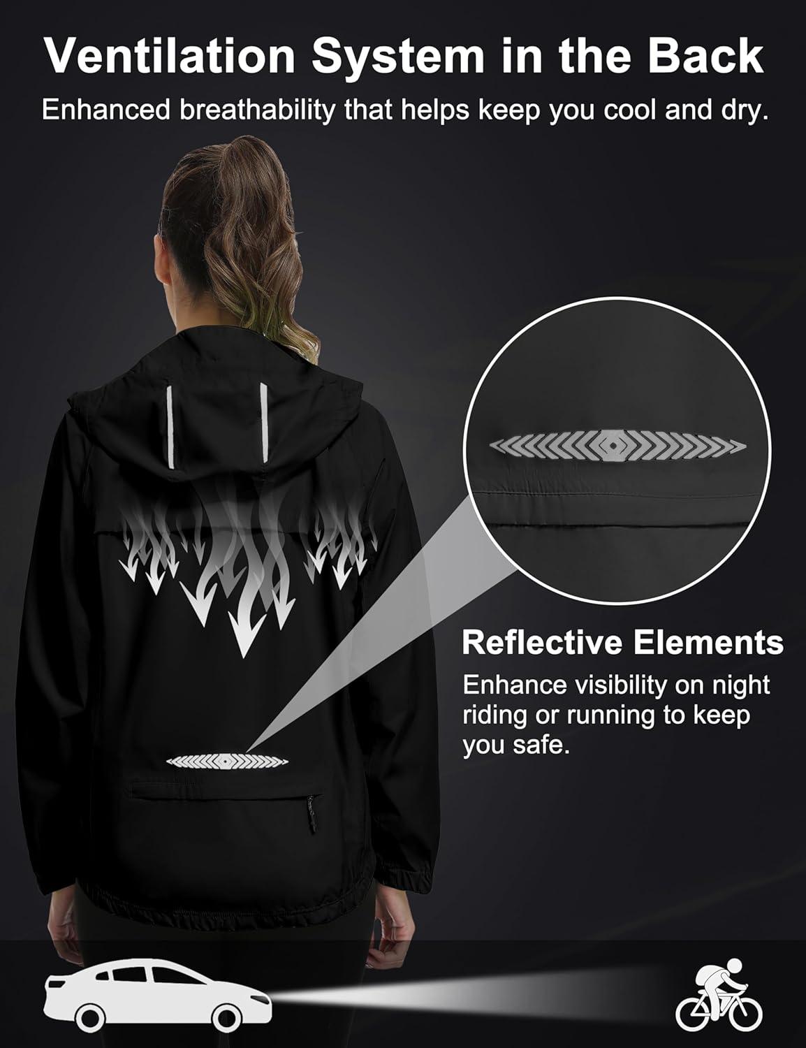 imageLittle Donkey Andy Womens Waterproof Windbreaker Lightweight Packble Cycling Jacket for Biking RunningBlack