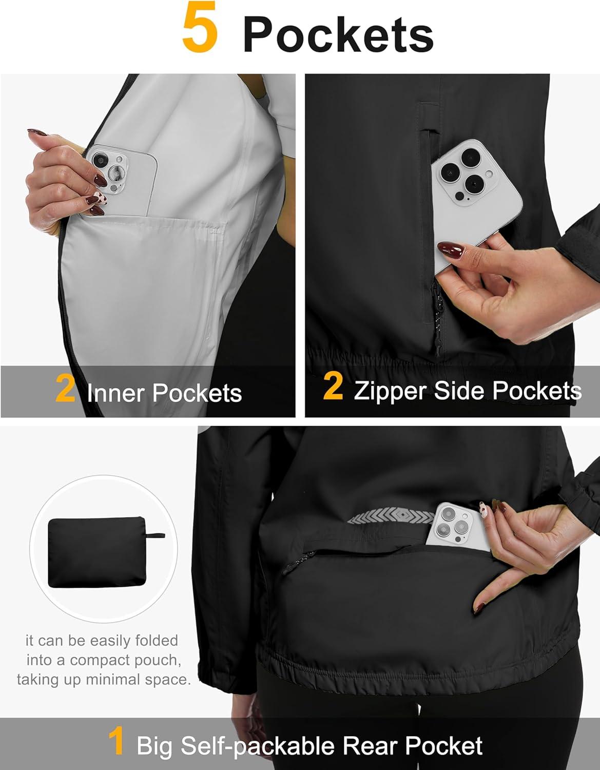 imageLittle Donkey Andy Womens Waterproof Windbreaker Lightweight Packble Cycling Jacket for Biking RunningBlack