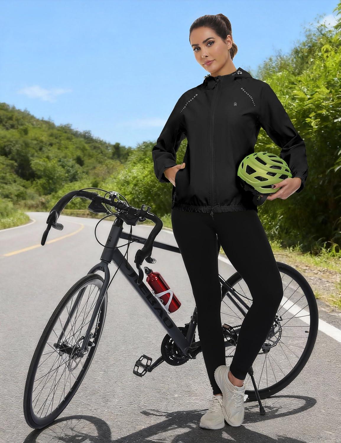 imageLittle Donkey Andy Womens Waterproof Windbreaker Lightweight Packble Cycling Jacket for Biking RunningBlack
