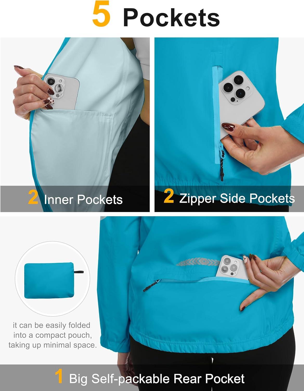 imageLittle Donkey Andy Womens Waterproof Windbreaker Lightweight Packble Cycling Jacket for Biking RunningBright Blue