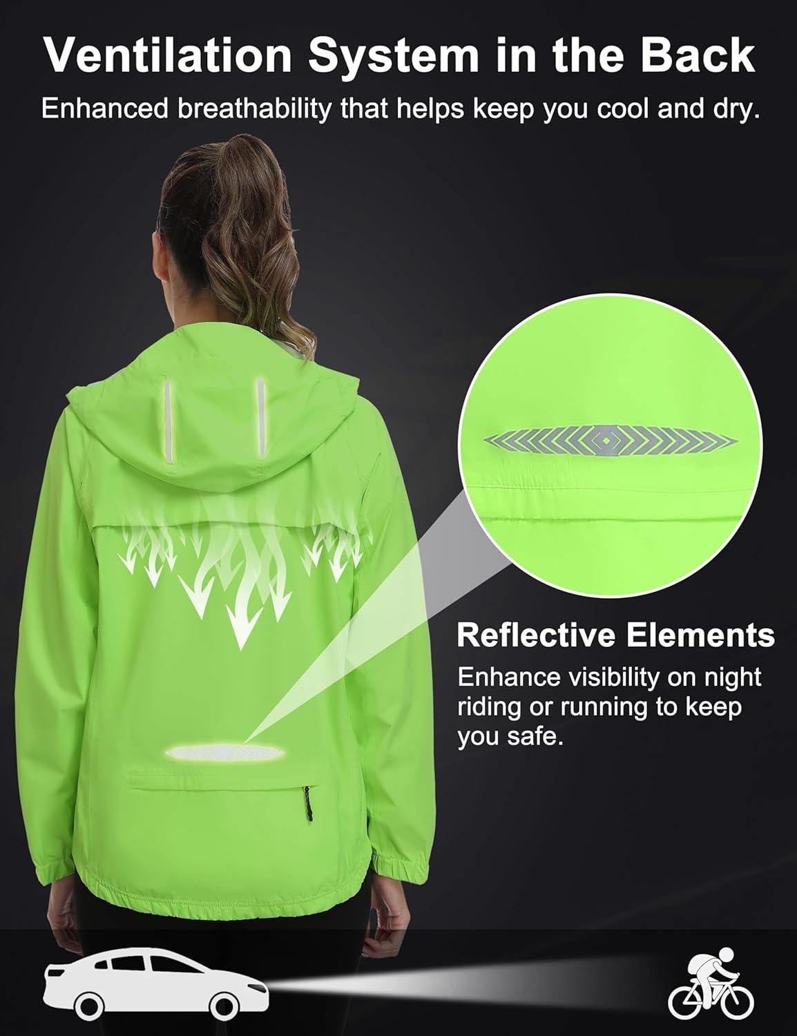 imageLittle Donkey Andy Womens Waterproof Windbreaker Lightweight Packble Cycling Jacket for Biking RunningFluorescent Green