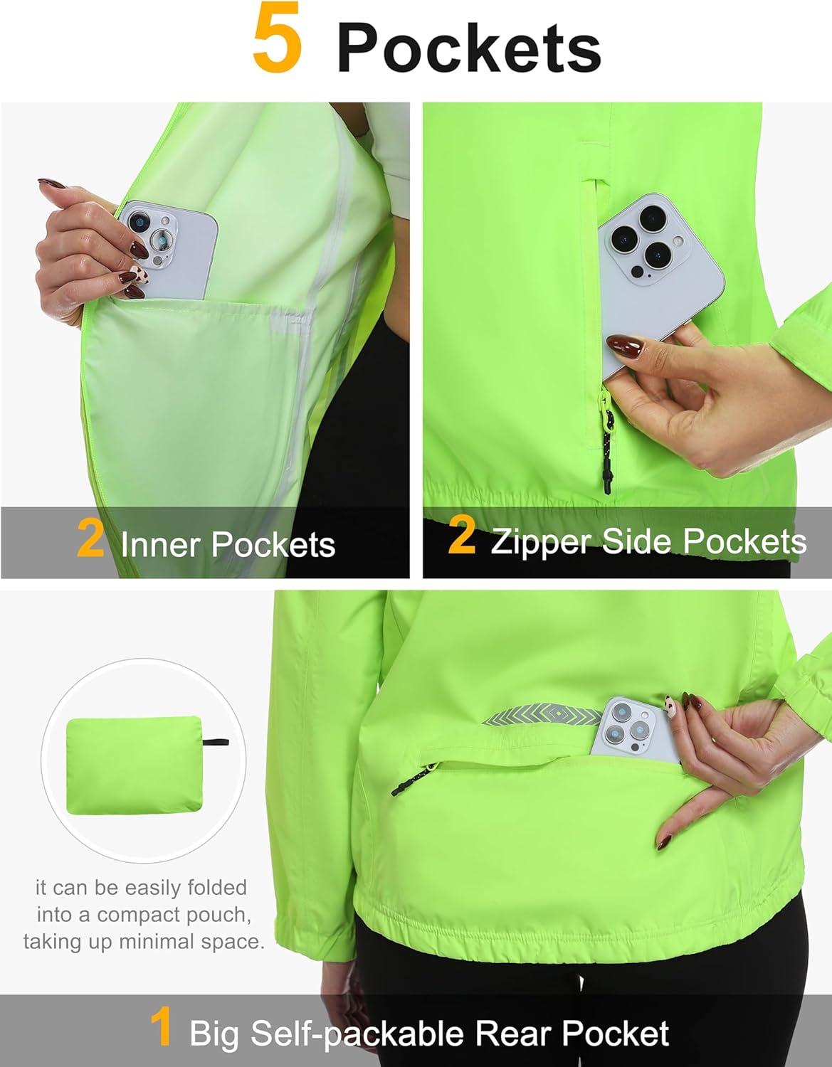 imageLittle Donkey Andy Womens Waterproof Windbreaker Lightweight Packble Cycling Jacket for Biking RunningFluorescent Green