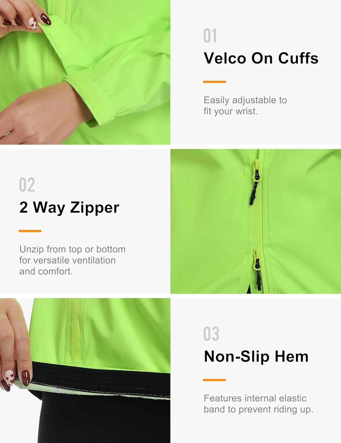 imageLittle Donkey Andy Womens Waterproof Windbreaker Lightweight Packble Cycling Jacket for Biking RunningFluorescent Green