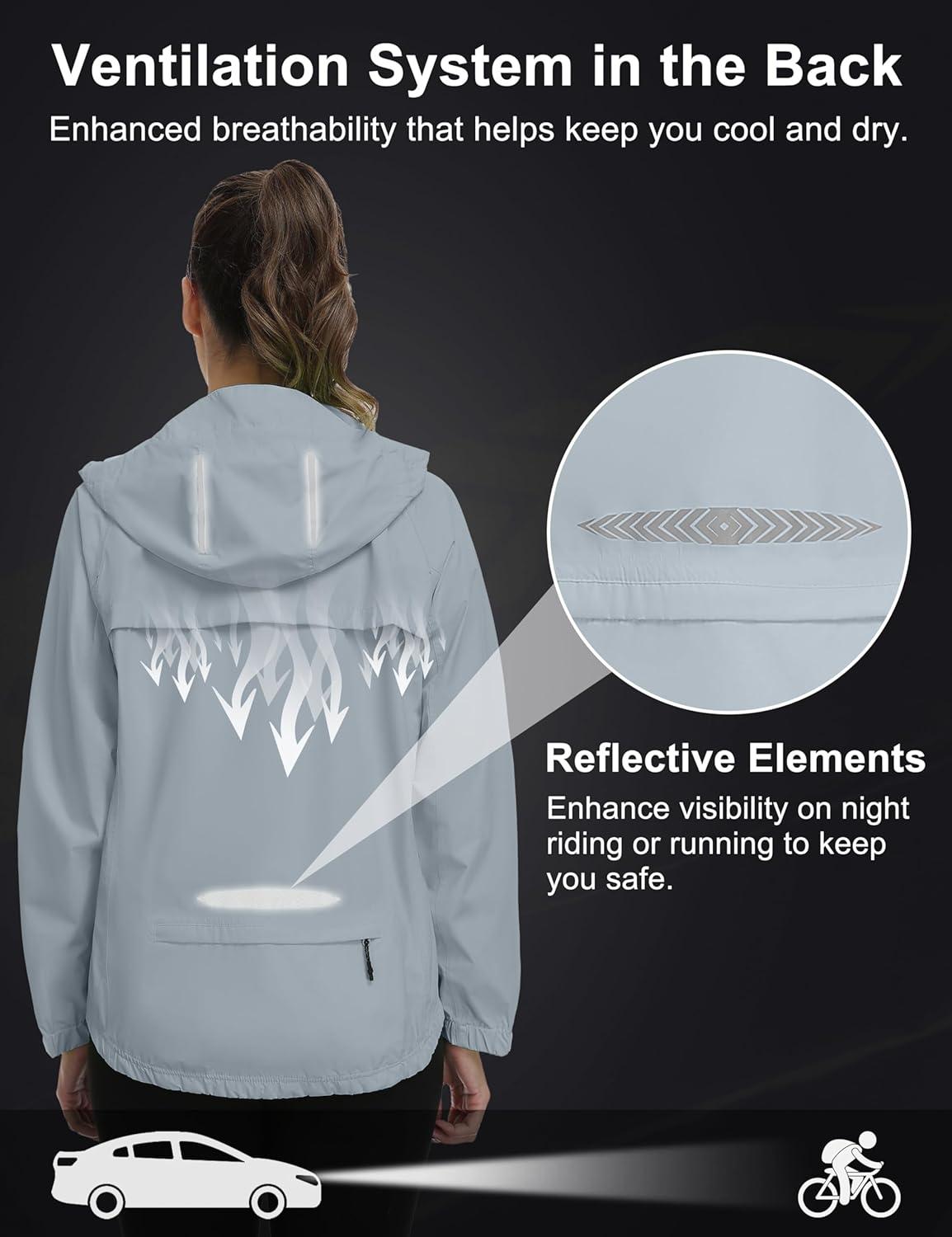 imageLittle Donkey Andy Womens Waterproof Windbreaker Lightweight Packble Cycling Jacket for Biking RunningLight Grey