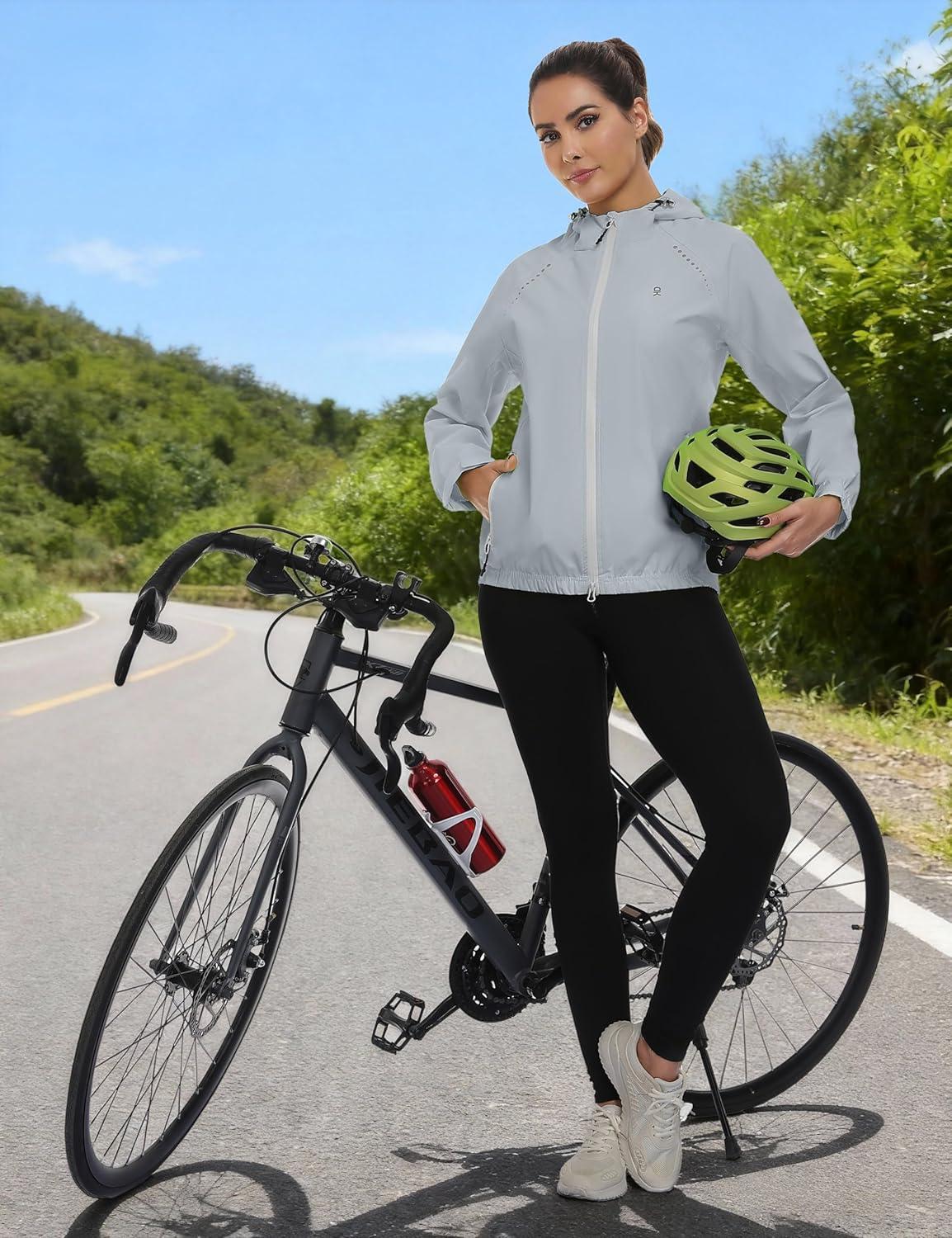 imageLittle Donkey Andy Womens Waterproof Windbreaker Lightweight Packble Cycling Jacket for Biking RunningLight Grey