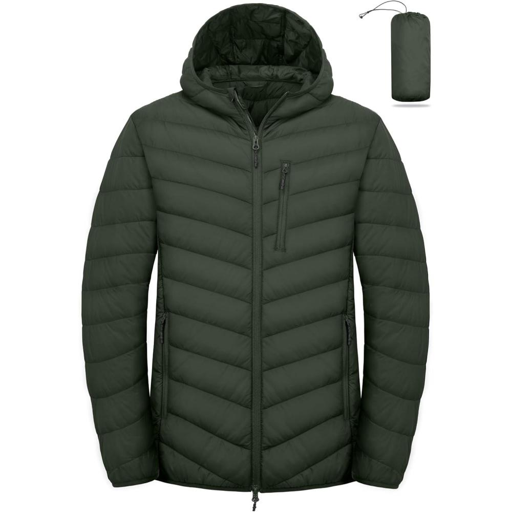 imageLittle Donkey Andy Mens Lightweight Packable Puffer Jacket Hooded WaterResistant Windproof Warm Insulation Winter CoatGreen