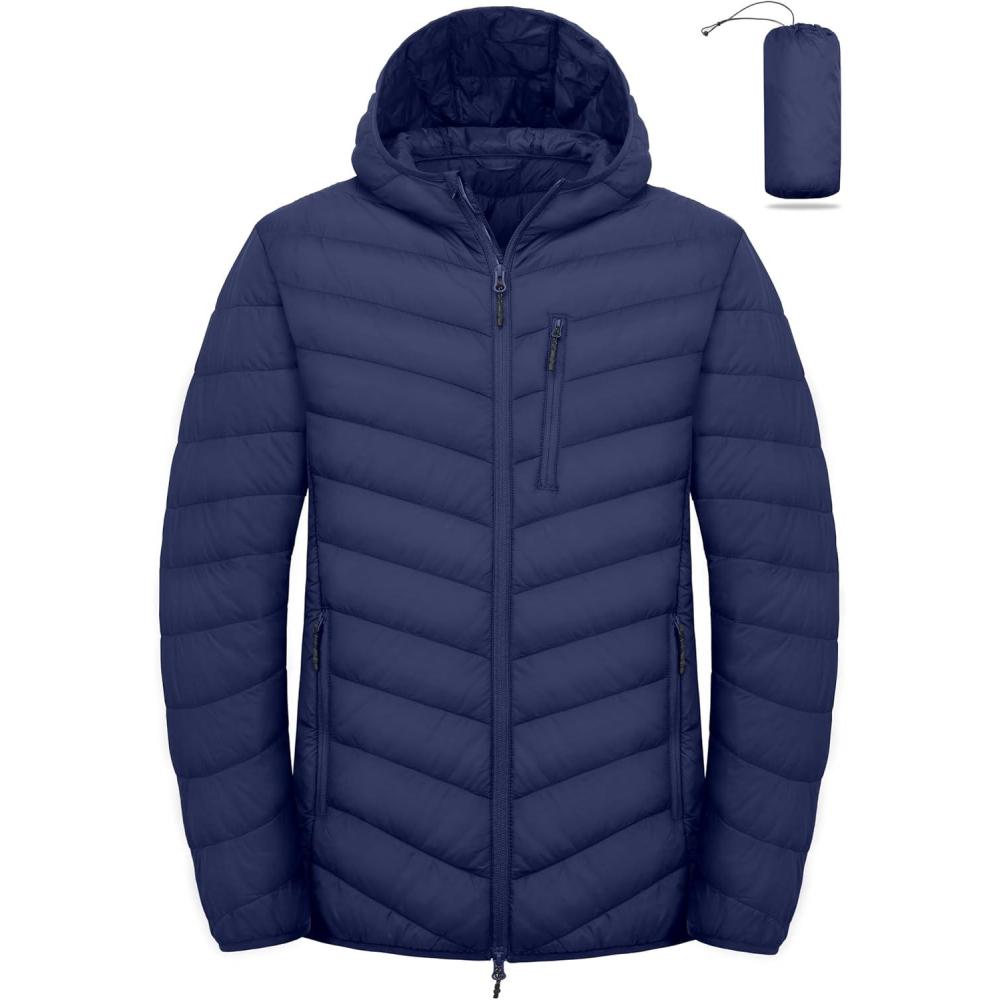imageLittle Donkey Andy Mens Lightweight Packable Puffer Jacket Hooded WaterResistant Windproof Warm Insulation Winter CoatNavy Blue