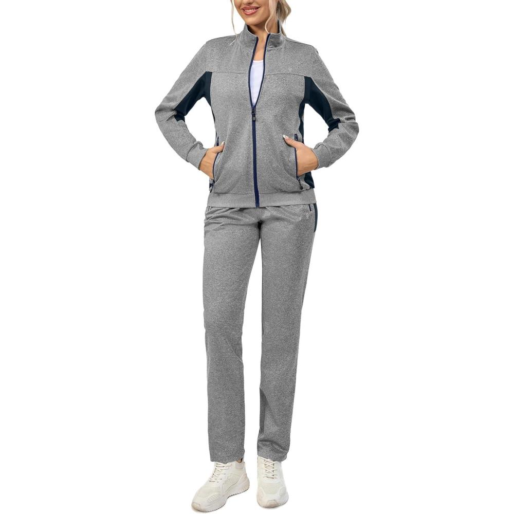 imageLittle Donkey Andy Womens Tracksuit Set 2 Piece Sweatsuit Outfits Long Sleeve Zip Up Lounge Jogger Set with Zipper PocketGrey