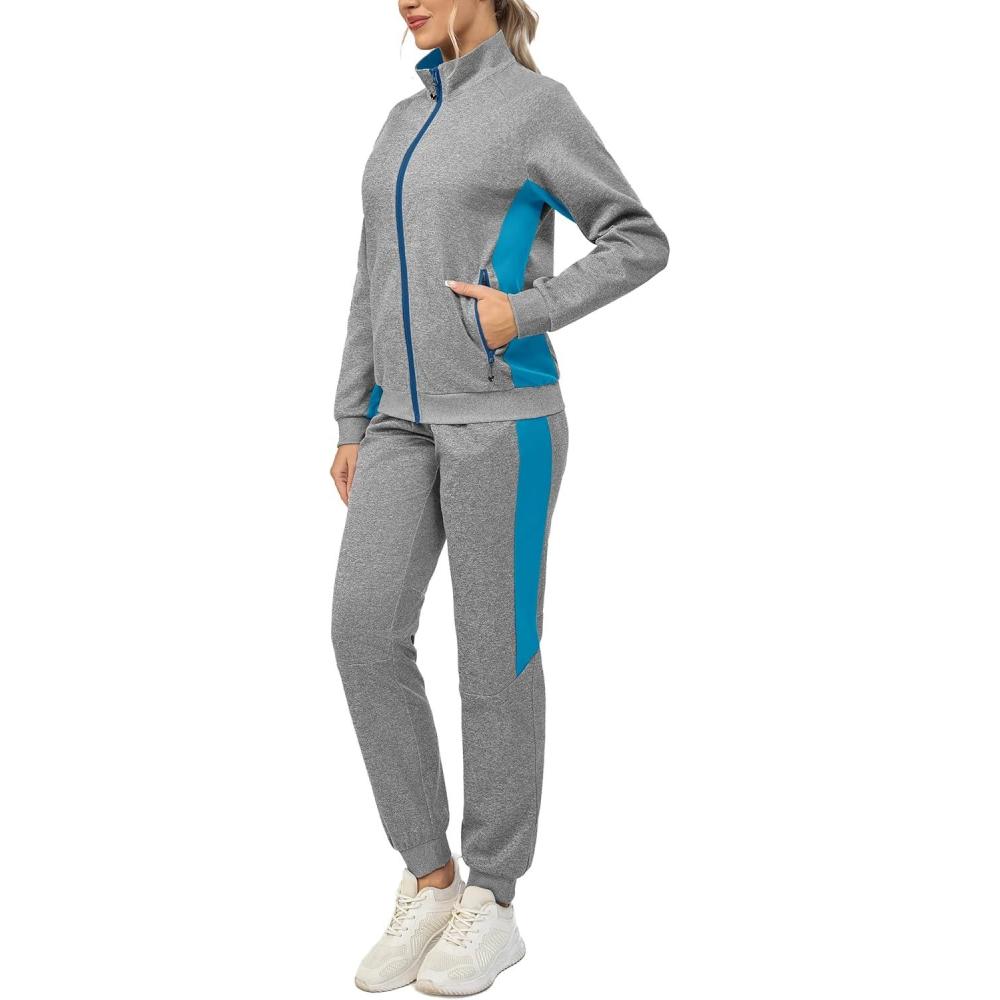 imageLittle Donkey Andy Womens Tracksuit Set 2 Piece Sweatsuit Outfits Long Sleeve Zip Up Lounge Jogger Set with Zipper PocketRaglanlight Grey Blue