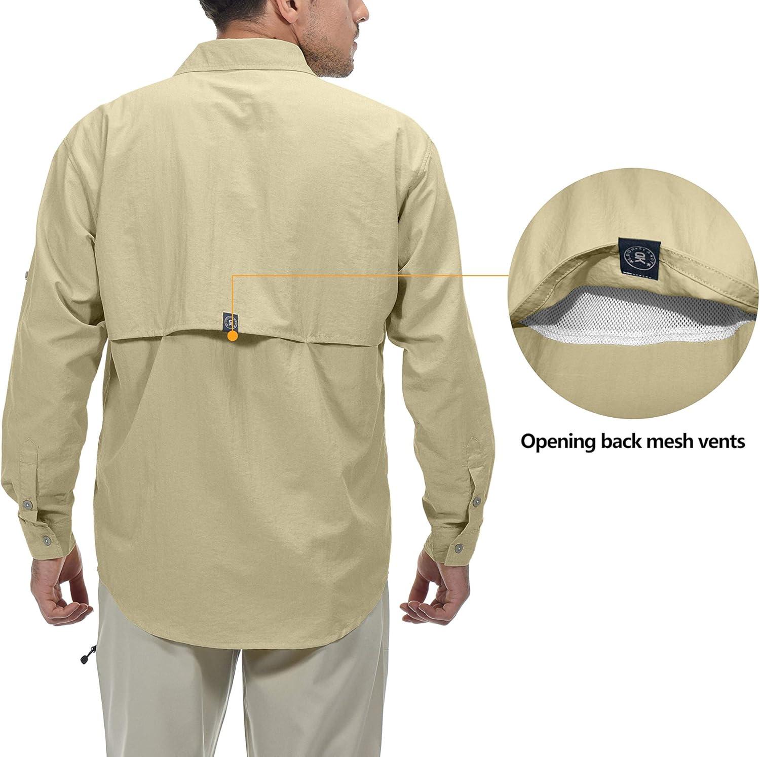 imageLittle Donkey Andy Mens UPF 50 UV Protection Shirt Long Sleeve Fishing Shirt Breathable and Fast DryBeige