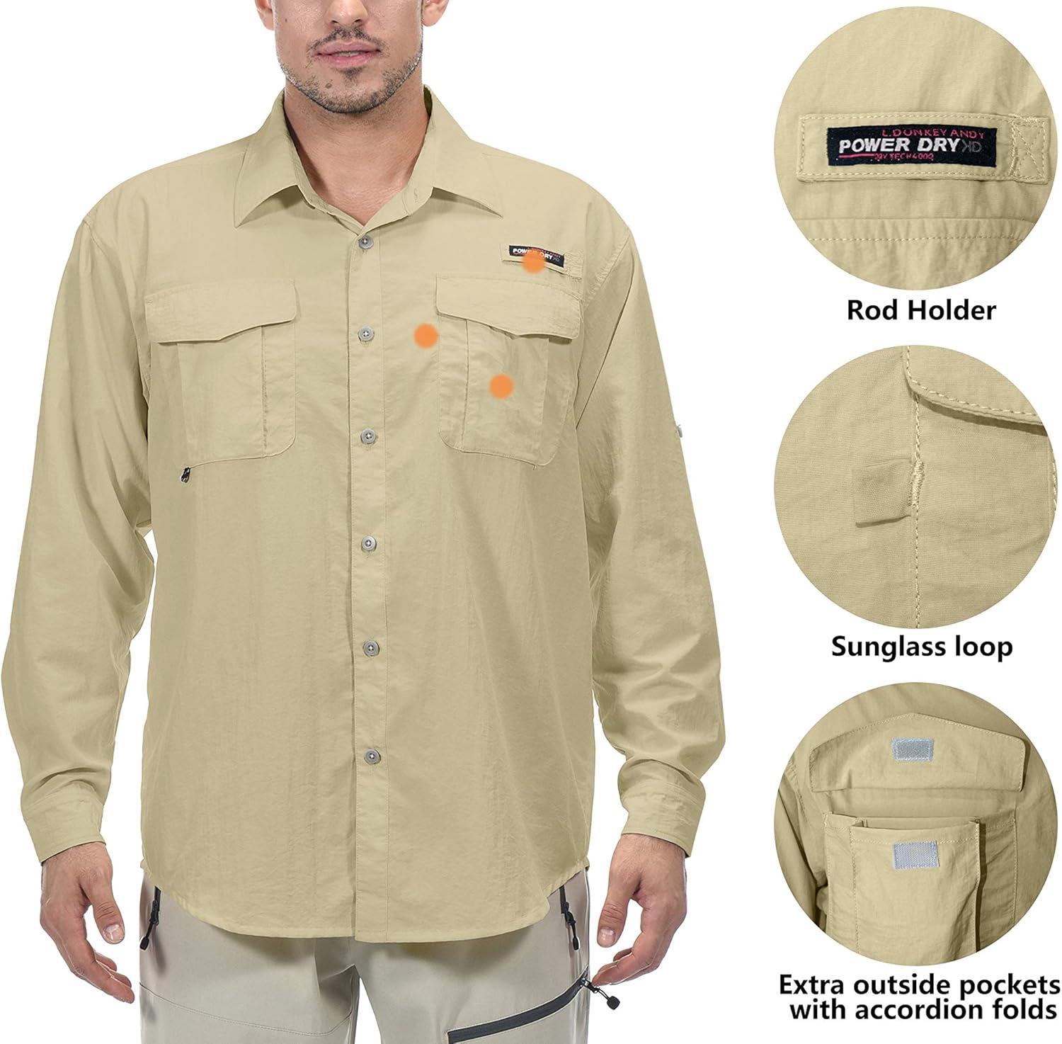 imageLittle Donkey Andy Mens UPF 50 UV Protection Shirt Long Sleeve Fishing Shirt Breathable and Fast DryBeige