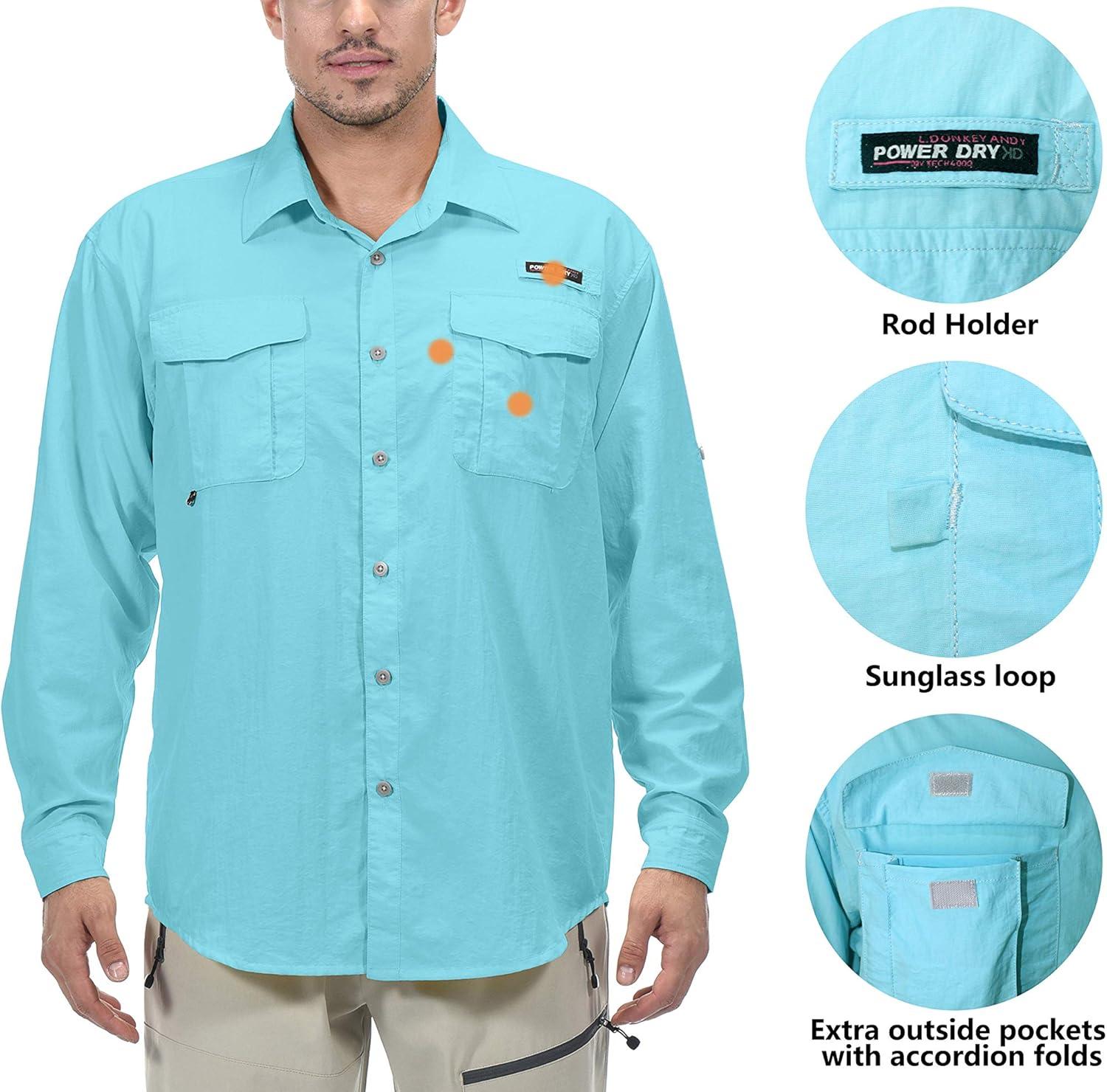 imageLittle Donkey Andy Mens UPF 50 UV Protection Shirt Long Sleeve Fishing Shirt Breathable and Fast DryBlue