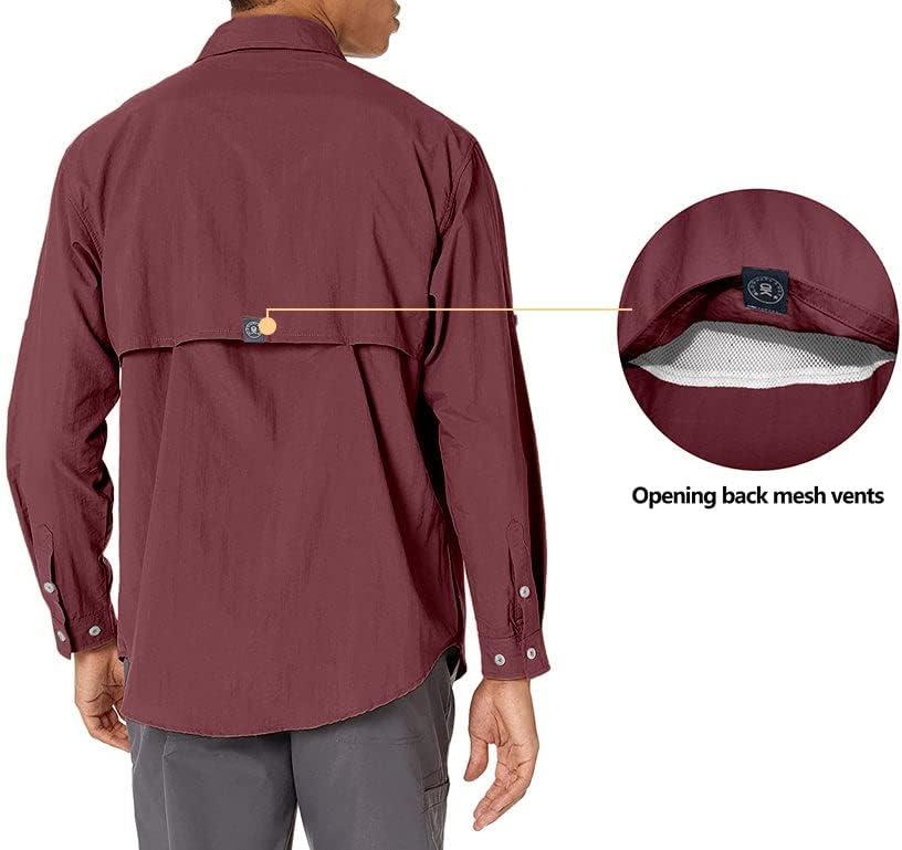 imageLittle Donkey Andy Mens UPF 50 UV Protection Shirt Long Sleeve Fishing Shirt Breathable and Fast DryDark Red