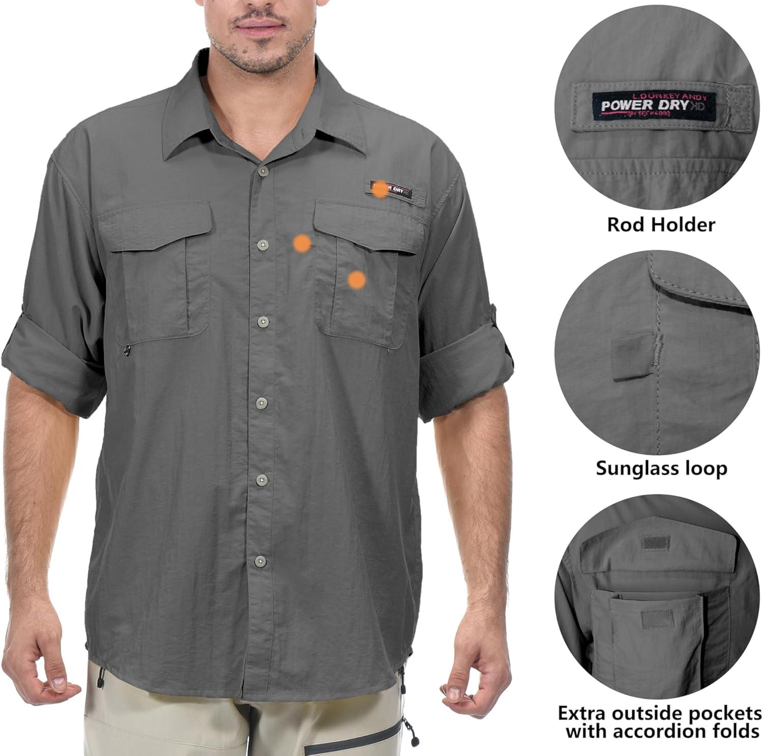 imageLittle Donkey Andy Mens UPF 50 UV Protection Shirt Long Sleeve Fishing Shirt Breathable and Fast DryGray