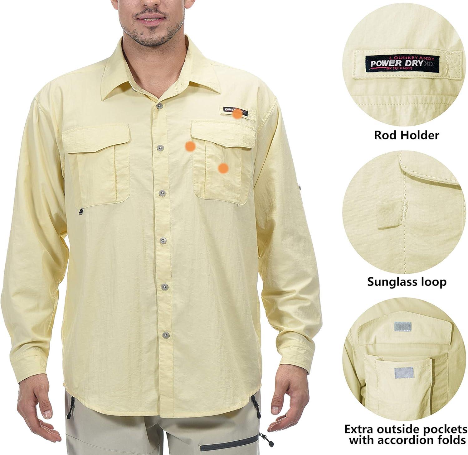 imageLittle Donkey Andy Mens UPF 50 UV Protection Shirt Long Sleeve Fishing Shirt Breathable and Fast DryLight Khaki